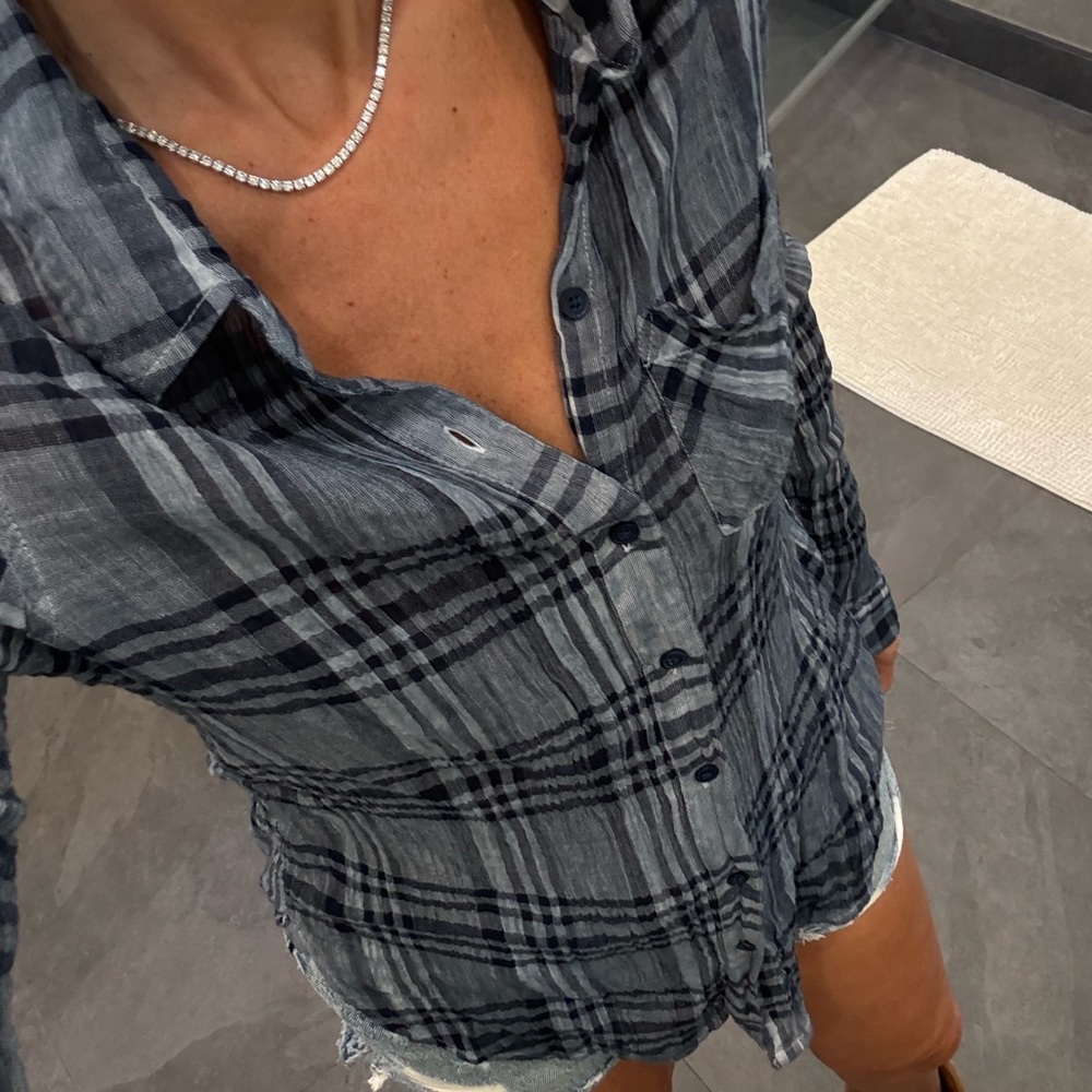 Lucky Brand Plaid Gauze Button Up Shirt